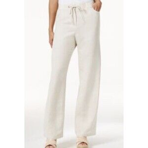 JM Collection Linen Pants Beige Womens Size 16 Wide Leg Drawstring Waist Pockets